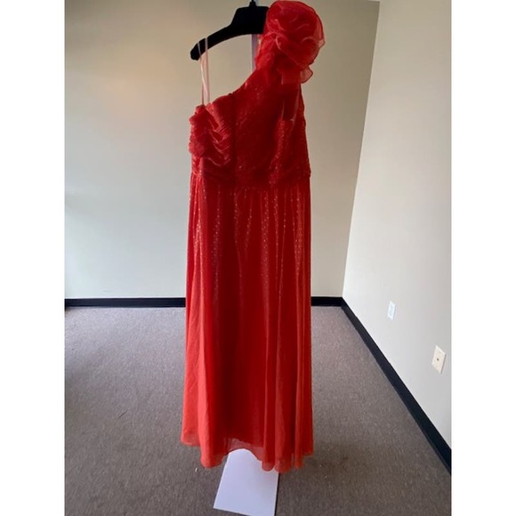 Mac Duggal Polka Dot Ruffled One Shoulder Gown in Tangerine - Picture 4 of 8